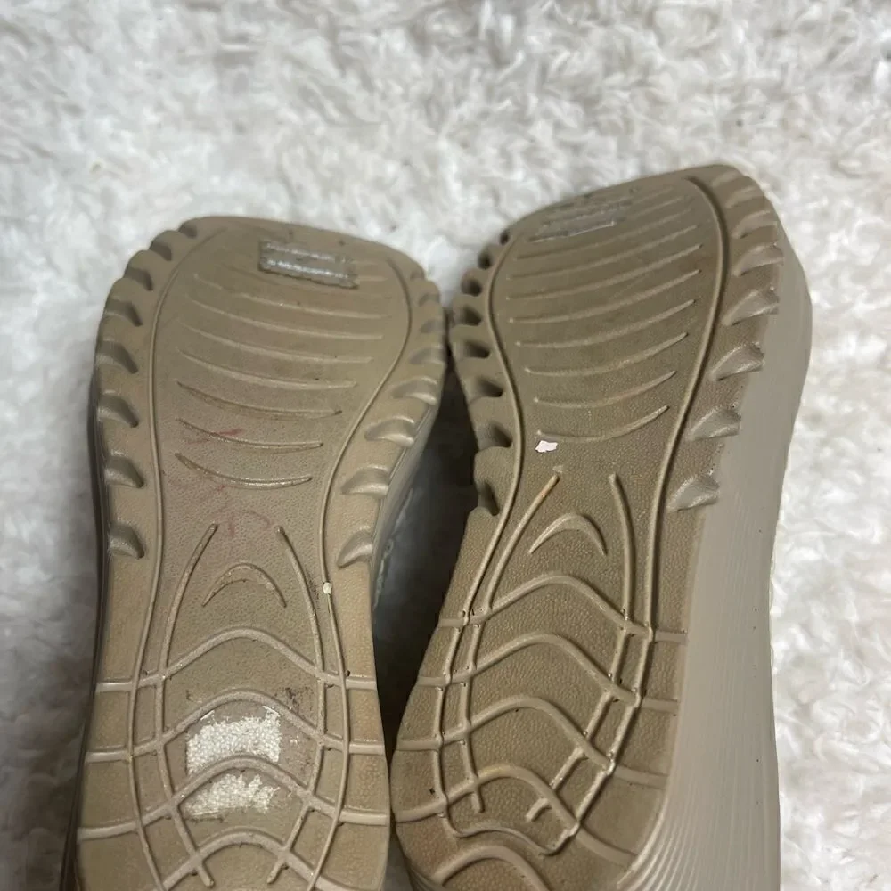 Skechers Parallel Beige /Gold Weave Wedge Peep Toe Sandals Shoes SZ9.5